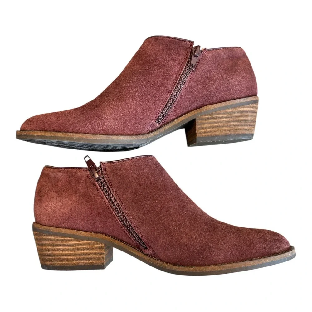 Lucky Brand Boots Womens 6.5 M‎ Faithly Ankle Booties Suede Burgundy Wine Zip Up